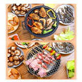 NNEAGS 2X Medium Cast Iron Round Stove Charcoal Table Net Grill Japanese Style BBQ Picnic Camping with Wooden Board