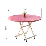 NNEAGS Pink Dining Table Portable Round Surface Space Saving Folding Desk Home Decor