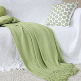 NNEAGS Green Acrylic Knitted Throw Blanket Solid Fringed Warm Cozy Woven Cover Couch Bed Sofa Home Decor