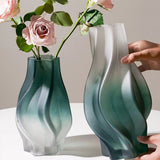 NNEAGS 33cm Glass Vase Blue with Beautiful glass Bubble Texture Art Vases