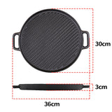 NNEAGS 2X 30cm Round Cast Iron Ribbed BBQ Pan Skillet Steak Sizzle Platter with Handle