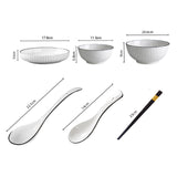 NNEAGS White Japanese Style Ceramic Dinnerware Crockery Soup Bowl Plate Server Kitchen Home Decor Set of 5