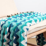 NNEAGS 2X 170cm Blue Zigzag Striped Throw Blanket Acrylic Wave Knitted Fringed Woven Cover Couch Bed Sofa Home Decor