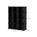NNEAGS 4 Tier 12-Cube Black Portable Wardrobe Divide-Grid Modular Storage Organiser Foldable Closet