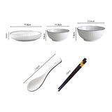 NNEAGS White Japanese Style Ceramic Dinnerware Crockery Soup Bowl Plate Server Kitchen Home Decor Set of 6