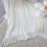 NNEAGS 2X White Acrylic Knitted Throw Blanket Solid Fringed Warm Cozy Woven Cover Couch Bed Sofa Home Decor