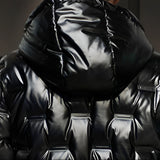 NNEAGS abbee Black Large Winter Hooded Glossy Down Jacket Stylish Lightweight Quilted Warm Puffer Coat