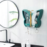 NNEAGS Green Butterfly Shape Wall-Mounted Makeup Organiser Dustproof Waterproof Bathroom Storage Box Home Decor
