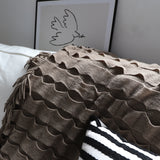 NNEAGS 2X Coffee Textured Knitted Throw Blanket Warm Cozy Woven Cover Couch Bed Sofa Home Decor with Tassels