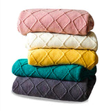 NNEAGS 2X Green Diamond Pattern Knitted Throw Blanket Warm Cozy Woven Cover Couch Bed Sofa Home Decor with Tassels