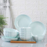 NNEAGS Light Blue Japanese Style Ceramic Dinnerware Crockery Soup Bowl Plate Server Kitchen Home Decor Set of 5