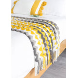NNEAGS 2X 220cm Yellow Zigzag Striped Throw Blanket Acrylic Wave Knitted Fringed Woven Cover Couch Bed Sofa Home Decor