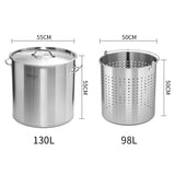 NNEAGS 130L 18/10 Stainless Steel Stockpot with Perforated Stock pot Basket Pasta Strainer