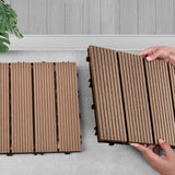 NNEAGS 11 pcs Light Chocolate DIY Wooden Composite Decking Tiles Garden Outdoor Backyard Flooring Home Decor