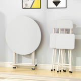 NNEAGS White Dining Table Portable Round Surface Space Saving Folding Desk Home Decor