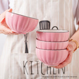 NNEAGS Pink Japanese Style Ceramic Dinnerware Crockery Soup Bowl Plate Server Kitchen Home Decor Set of 4