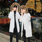 NNEAGS abbee White XL Winter Fur Hooded Thick Overcoat Jacket Stylish Lightweight Quilted Warm Puffer Coat