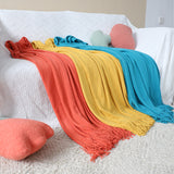 NNEAGS 2X Orange Acrylic Knitted Throw Blanket Solid Fringed Warm Cozy Woven Cover Couch Bed Sofa Home Decor