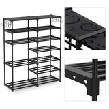 NNEAGS 2X 12-Shelf Tier Shoe Storage Shelf Space-Saving Caddy Rack Organiser with Side Hooks Black