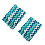 NNEAGS 2X 170cm Blue Zigzag Striped Throw Blanket Acrylic Wave Knitted Fringed Woven Cover Couch Bed Sofa Home Decor
