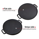 NNEAGS 2X 30cm Round Cast Iron Ribbed BBQ Pan Skillet Steak Sizzle Platter with Handle