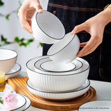 NNEAGS White Japanese Style Ceramic Dinnerware Crockery Soup Bowl Plate Server Kitchen Home Decor Set of 4