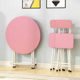 NNEAGS Pink Dining Table Portable Round Surface Space Saving Folding Desk Home Decor