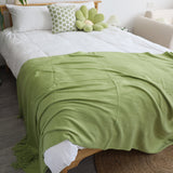 NNEAGS Green Acrylic Knitted Throw Blanket Solid Fringed Warm Cozy Woven Cover Couch Bed Sofa Home Decor