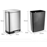 NNEAGS 2X Foot Pedal Stainless Steel Rubbish Recycling Garbage Waste Trash Bin Rectangular Shape 12L Silver