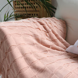 NNEAGS Pink Textured Knitted Throw Blanket Warm Cozy Woven Cover Couch Bed Sofa Home Decor with Tassels
