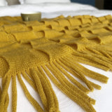 NNEAGS Mustard Textured Knitted Throw Blanket Warm Cozy Woven Cover Couch Bed Sofa Home Decor with Tassels