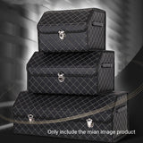 NNEAGS 2X Leather Car Boot Collapsible Foldable Trunk Cargo Organizer Portable Storage Box Black/White Stitch with Lock Small