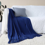 NNEAGS Royal Blue Acrylic Knitted Throw Blanket Solid Fringed Warm Cozy Woven Cover Couch Bed Sofa Home Decor