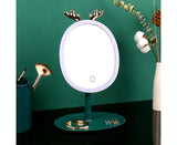 NNEAGS Green Cosmetic Jewelry Storage Organiser with Antler LED Light Mirror Tabletop Vanity Set