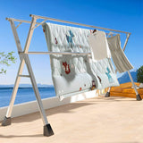 NNEAGS 2X 2.4m Portable Standing Clothes Drying Rack Foldable Space-Saving Laundry Holder 3 Poles
