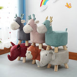 NNEAGS 2X Grey Children Bench Deer Character Round Ottoman Stool Soft Small Comfy Seat Home Decor