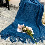 NNEAGS Royal Blue Diamond Pattern Knitted Throw Blanket Warm Cozy Woven Cover Couch Bed Sofa Home Decor with Tassels