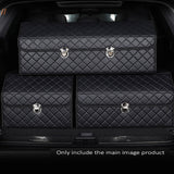 NNEAGS 4X Leather Car Boot Collapsible Foldable Trunk Cargo Organizer Portable Storage Box Black/White Stitch with Lock Medium