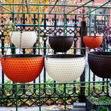 NNEAGS 2X Red Medium Hanging Resin Flower Pot Self Watering Basket Planter Outdoor Garden Decor