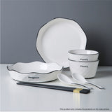 NNEAGS Diamond Pattern Ceramic Dinnerware Crockery Soup Bowl Plate Server Kitchen Home Decor Set of 8