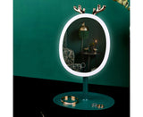 NNEAGS Green Cosmetic Jewelry Storage Organiser with Antler LED Light Mirror Tabletop Vanity Set