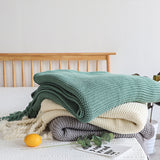 NNEAGS Pink Tassel Fringe Knitting Blanket Warm Cozy Woven Cover Couch Bed Sofa Home Decor