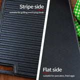 NNEAGS 45cm Rectangular Cast Iron Portable Fry BBQ Grill Plate Cooking Pan Tray with Handle