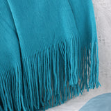 NNEAGS Blue Acrylic Knitted Throw Blanket Solid Fringed Warm Cozy Woven Cover Couch Bed Sofa Home Decor