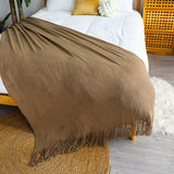 NNEAGS 2X Coffee Acrylic Knitted Throw Blanket Solid Fringed Warm Cozy Woven Cover Couch Bed Sofa Home Decor