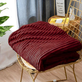 NNEAGS 2X Burgundy Throw Blanket Warm Cozy Striped Pattern Thin Flannel Coverlet Fleece Bed Sofa Comforter