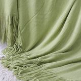 NNEAGS Green Acrylic Knitted Throw Blanket Solid Fringed Warm Cozy Woven Cover Couch Bed Sofa Home Decor