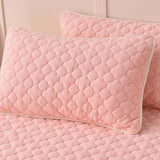 NNEAGS Pink 183cm Wide Mattress Cover Thick Quilted Fleece Stretchable Clover Design Bed Spread Sheet Protector with Pillow Covers