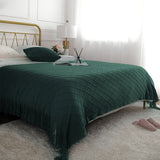 NNEAGS Green Diamond Pattern Knitted Throw Blanket Warm Cozy Woven Cover Couch Bed Sofa Home Decor with Tassels