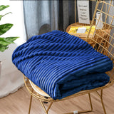 NNEAGS 2X Blue Throw Blanket Warm Cozy Striped Pattern Thin Flannel Coverlet Fleece Bed Sofa Comforter